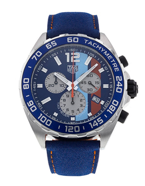 Tag Heuer Formula 1 Gulf Edition Blue Dial Blue Leather Strap Watch for Men - CAZ101N.FC8243