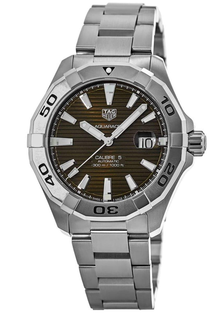 Tag Heuer Aquaracer Calibre 5 Automatic Sunray Brown Dial Silver Steel Strap Watch for Men - WAY2018.BA0927