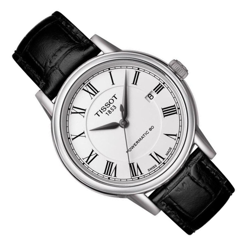 Tissot Carson Powermatic 80 White Dial Black Leather Strap Watch For Men - T085.407.16.013.00