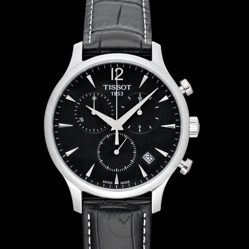 Tissot T Classic Tradition Chronograph Black Dial Black Leather Strap Watch For Men - T063.617.16.057.00