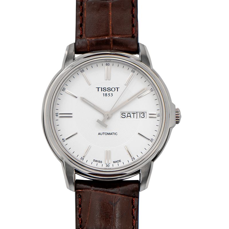 Tissot Automatics III Steel White Dial Brown Leather Strap Watch For Men - T065.430.16.031.00