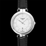 Tissot T Lady Flamingo Mother of Pearl White Dial Black Leather Strap Watch for Women - T094.210.16.111.00
