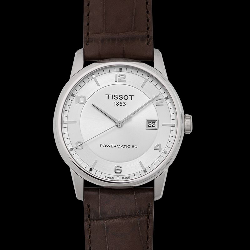 Tissot Luxury Powermatic 80 Silver Dial Brown Leather Strap Watch For Men - T086.407.16.037.00