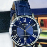 Tissot Carson Premium Powermatic 80 Blue Dial Blue Leather Strap Watch For Men - T122.407.16.043.00