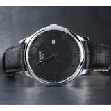 Tissot T Classic Tradition Quartz Black Dial Black Leather Strap Watch For Men - T063.610.16.058.00