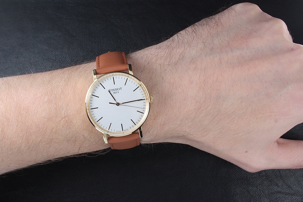 Tissot T Classic Everytime White Dial Brown Leather Strap Watch For Men - T109.410.36.031.00