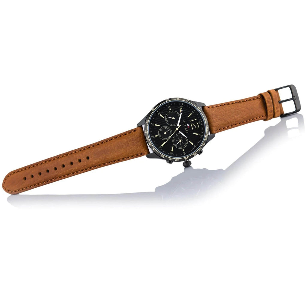 Tommy Hilfiger Gavin Chronograph Quartz Black Dial Brown Leather Strap Watch for Men - 1791470