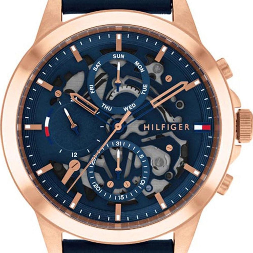 Tommy Hilfiger Henry Chronograph Quartz Blue Dial Blue Leather Strap Watch For Men - 1710475