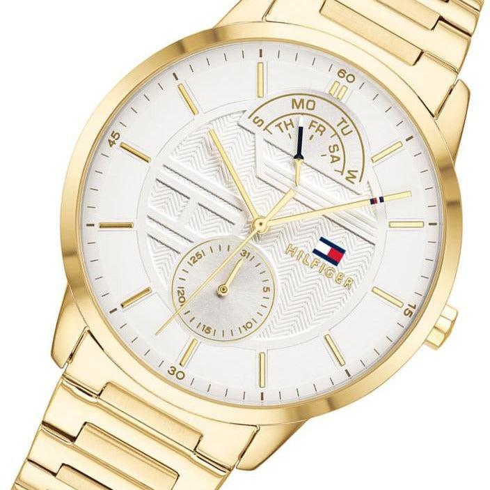 Tommy Hilfiger Hunter White Dial Gold Steel Strap Watch for Men - 1791609
