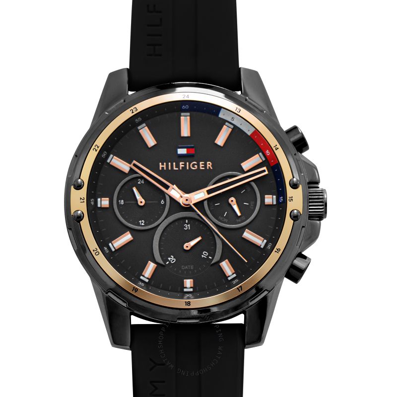 Tommy Hilfiger Mason Black Dial Black Rubber Strap Watch for Men - 1791792