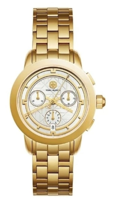 Tory Burch Classic Chronograph White Dial Gold Steel Strap Watch for Women - TBW1032