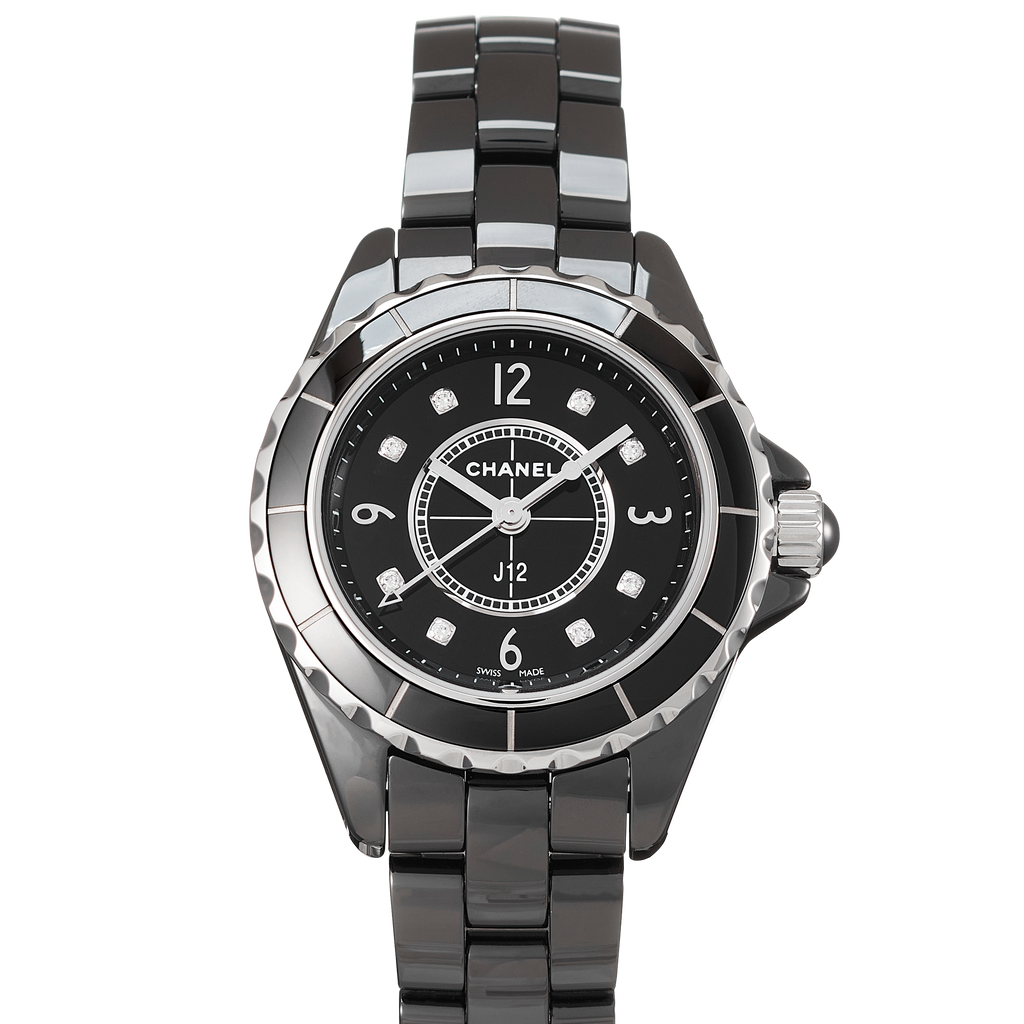Chanel J12 Diamonds Black Dial Black Steel Strap Watch for Women - J12 H2569