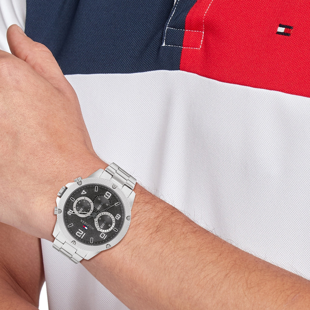 Tommy Hilfiger Blaze Chronograph Black Dial Silver Steel Strap Watch For Men - 1792029
