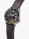 Seiko 5 Sports SKX GMT Automatic Mocha Black Dial Brown Leather Strap Watch For Men - SSK036K1