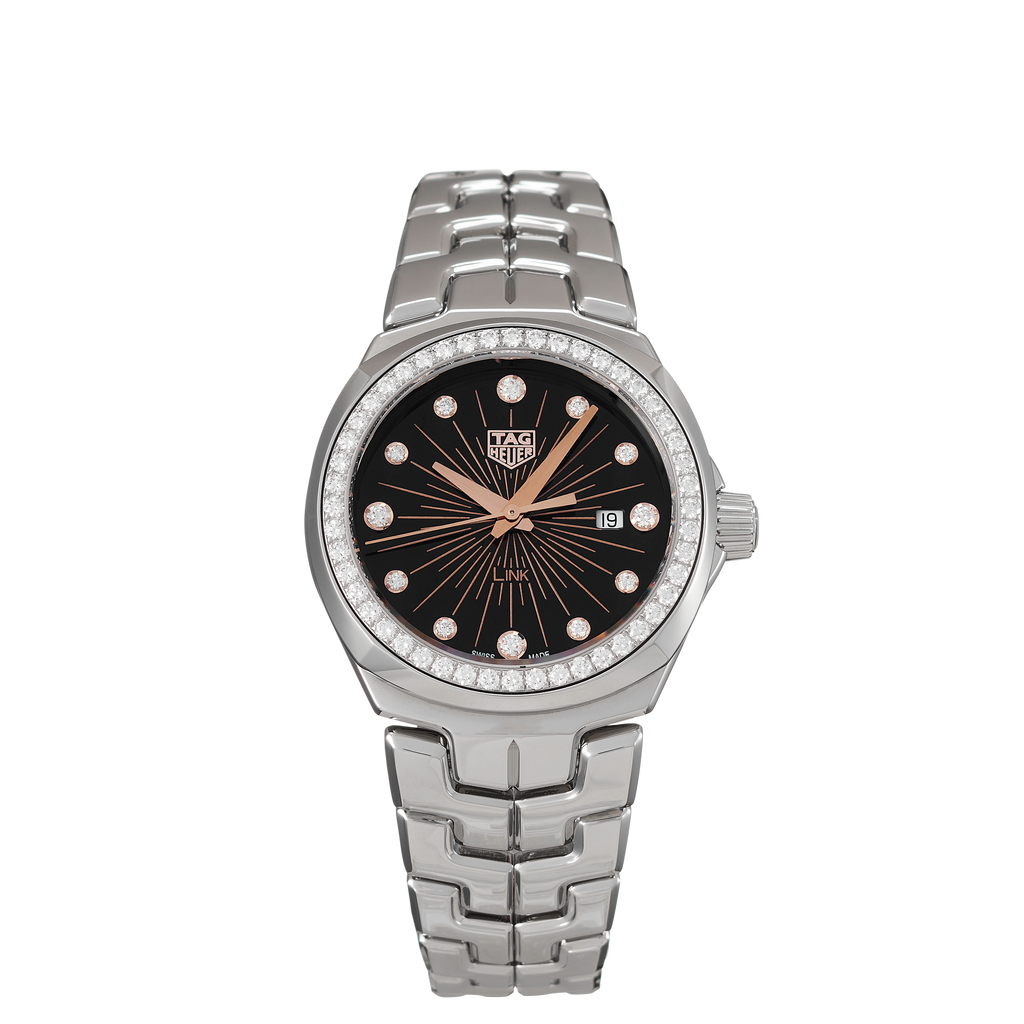 Tag Heuer Link Quartz Diamonds Black Dial Silver Steel Strap Watch for Men - WBC131G.BA0649