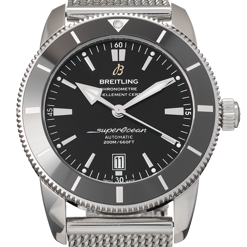 Breitling Superocean Heritage B20 Automatic 46 Black Dial Silver Mesh Bracelet Watch for Men - AB2020121B1A1