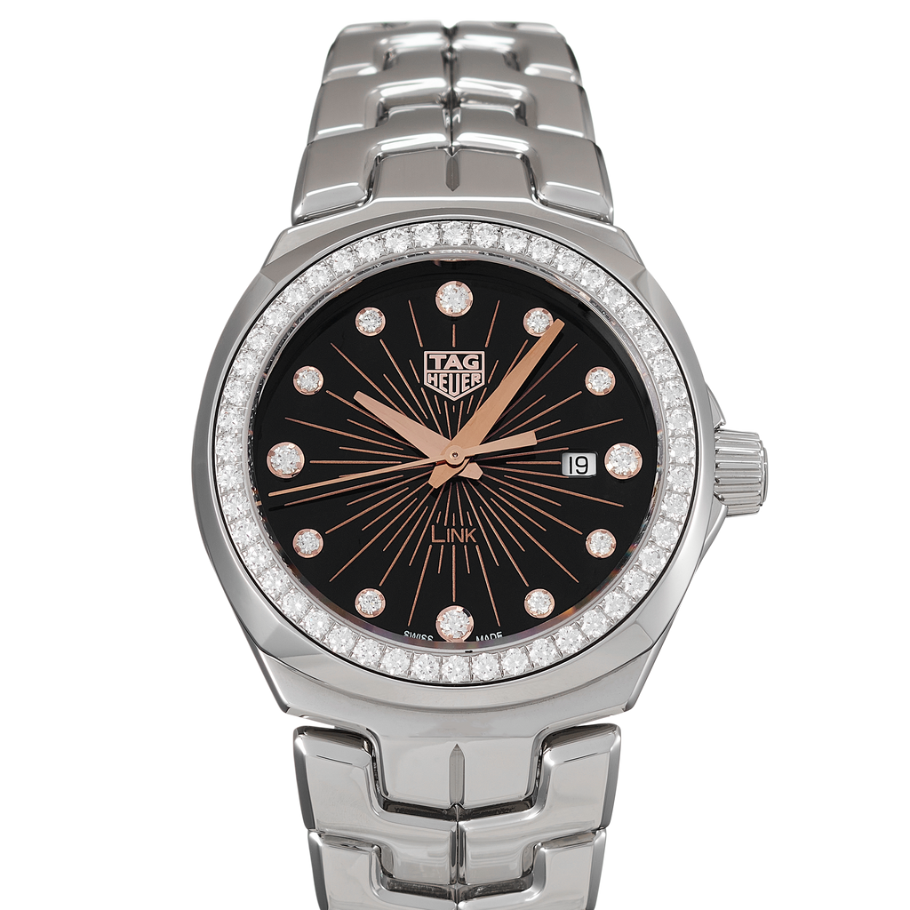 Tag Heuer Link Quartz Diamonds Black Dial Silver Steel Strap Watch for Men - WBC131G.BA0649