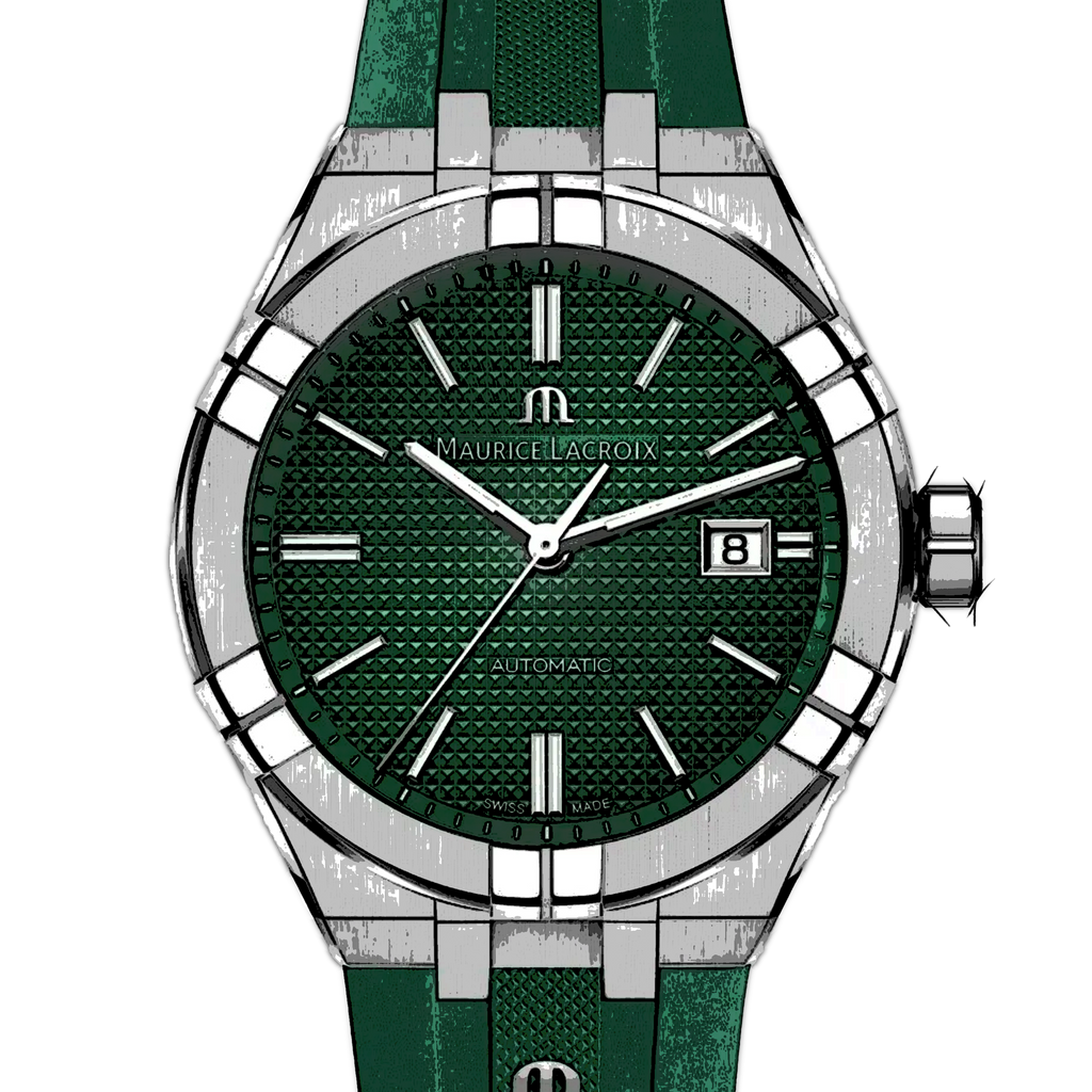 Maurice Lacroix Aikon Chronograph Green Dial Green Rubber Strap Watch for Men - AI1808-SS000-630-5