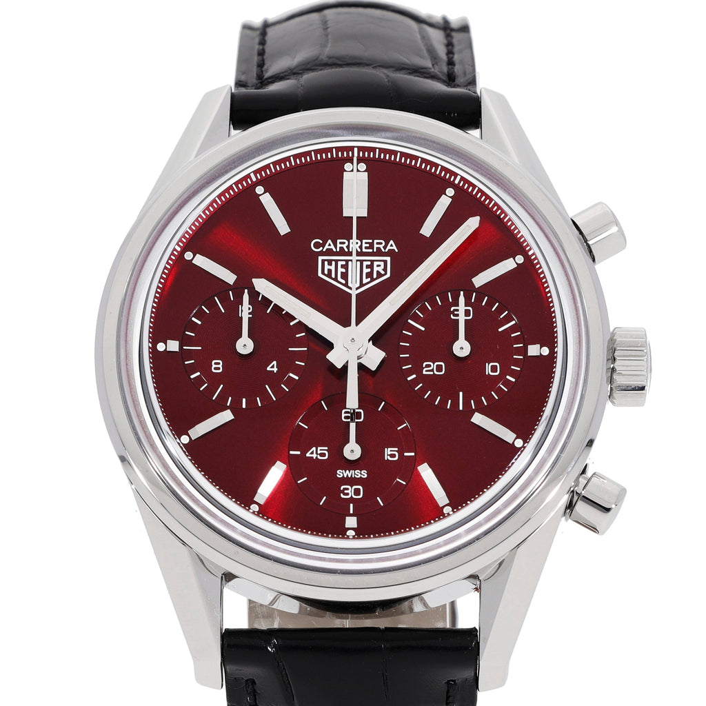 Tag Heuer Carrera Automatic Chronograph Red Dial Black Leather Strap Watch for Men - CBK221G.FC6479