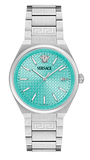 Versace V-Auria Quartz Turquoise Dial Silver Steel Strap Watch for Women - VE0F00225
