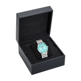 Versace V-Auria Quartz Turquoise Dial Silver Steel Strap Watch for Women - VE0F00225
