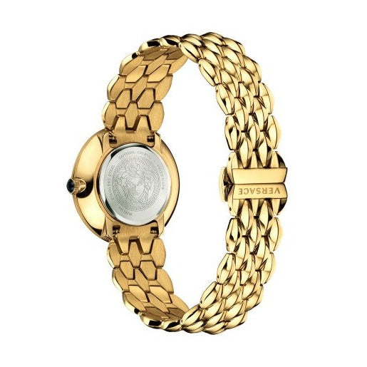 Versace V Flare Diamonds Silver Dial Gold Steel Strap Watch for Women - VEBN00918