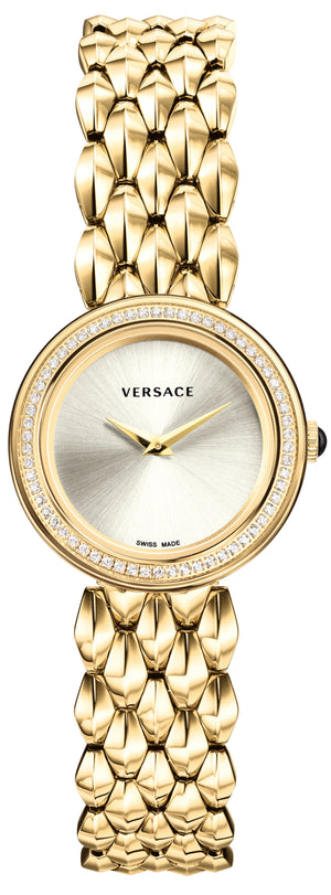 Versace V Flare Diamonds Silver Dial Gold Steel Strap Watch for Women - VEBN00918