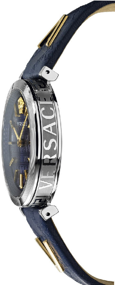 Versace V-Twist Quartz Blue Dial Blue Leather Strap Watch for Women - VELS00119