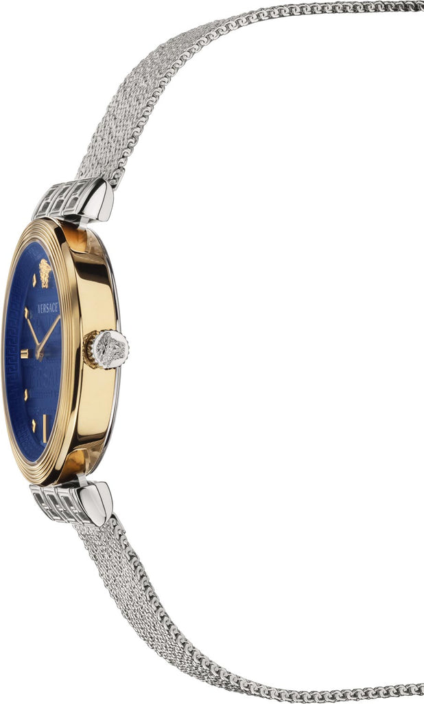 Versace Meander Blue Dial Silver Mesh Bracelet Watch for Women - VELW00520