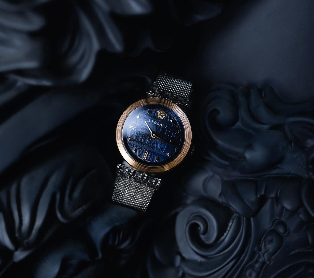 Versace Meander Blue Dial Silver Mesh Bracelet Watch for Women - VELW00520