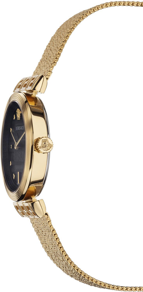 Versace Meander Black Dial Gold Mesh Bracelet Watch for Women - VELW00720