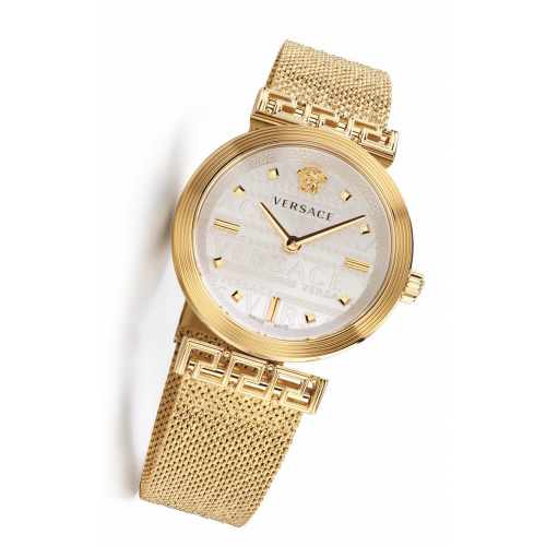 Versace Meander Greca White Dial Gold Mesh Bracelet Watch for Women - VELW00820