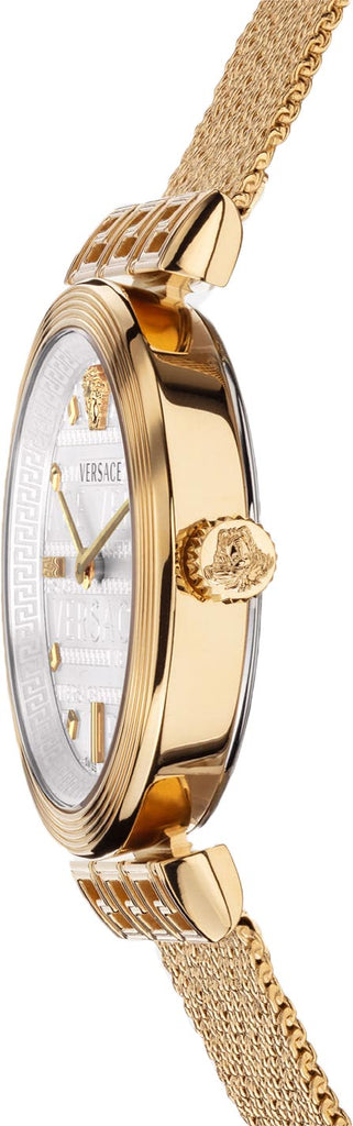 Versace Meander Greca White Dial Gold Mesh Bracelet Watch for Women - VELW00820