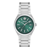 Versace V-Auria Quartz Green Dial Silver Steel Strap Watch for Men - VE0F00125