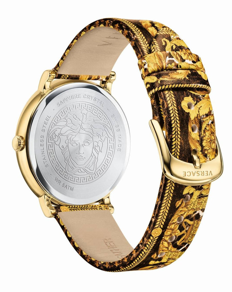 Versace V-Circle Black Dial Gold Leather Strap Watch for Women - VBP13017