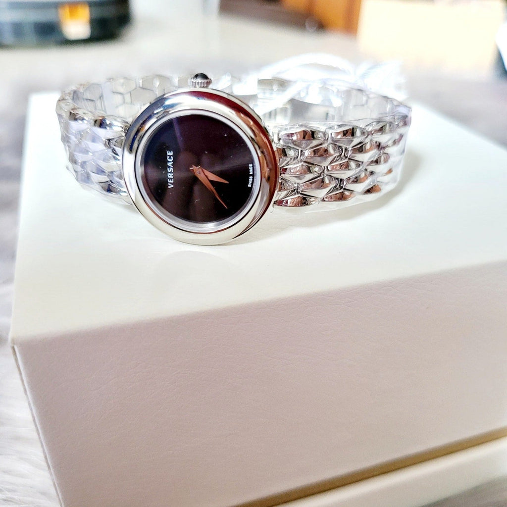 Versace V-Flare Quartz Black Dial Silver Steel Strap Watch for Women - VEBN00618