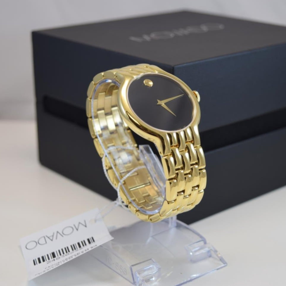 Movado Veturi Quartz Black Dial Gold Steel Strap Watch for Men - 0606934