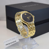 Movado Veturi Quartz Black Dial Gold Steel Strap Watch for Men - 0606934