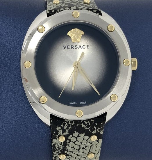 Versace Shadov Quartz Silver Dial Snakeskin Green Leather Strap Watch for Women - VEBM00718