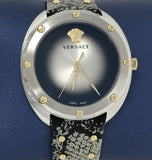 Versace Shadov Quartz Silver Dial Snakeskin Green Leather Strap Watch for Women - VEBM00718