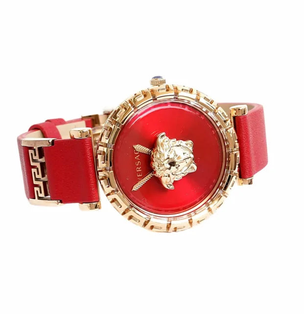 Versace Palazzo Empire Greca Red Dial Red Leather Strap Watch for Women - VEDV00319