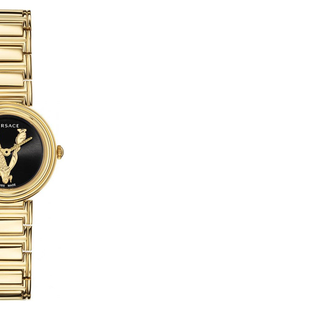 Versace V Virtus Quartz Black Dial Gold Steel Strap Watch For Women - VET300121
