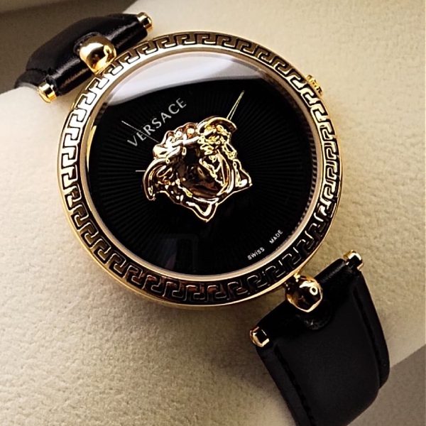 Versace Palazzo Empire Black Dial Black Leather Strap Watch for Women - VCO020017