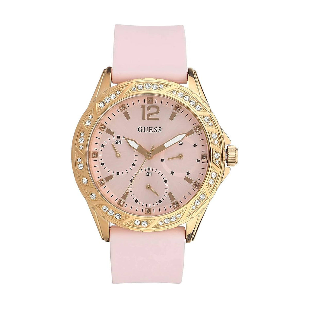 Guess Sparkling Diamonds Pink Dial Pink Rubber Strap Watch for Women - W0032L9