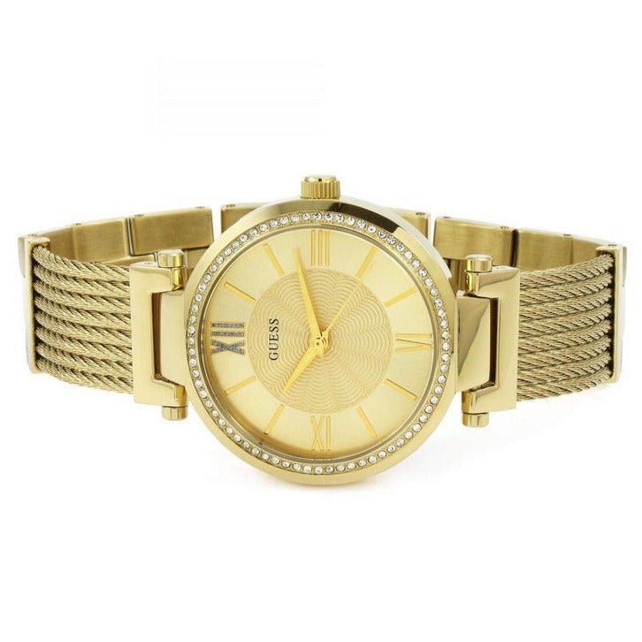 Guess Soho Champagne Dial Stainless Steel Mesh Bracelet Watch For Women - W0638L2