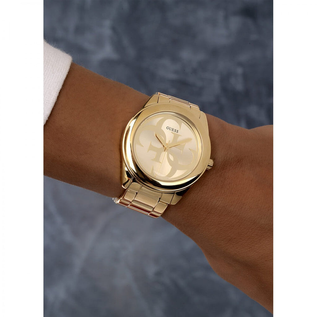 Guess G-Twist Gold Dial Gold Steel Strap Watch for Women - W1082L2