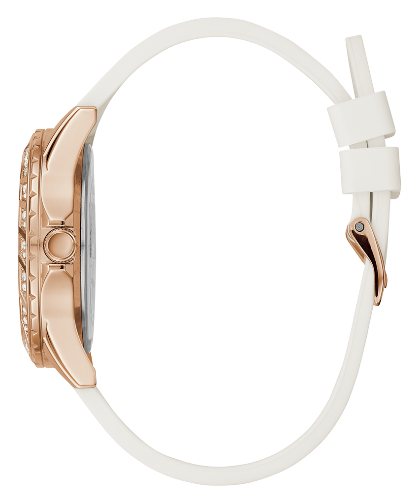 Guess Swirl Quartz Silver Dial White Rubber Strap Watch For Women - W1096l2