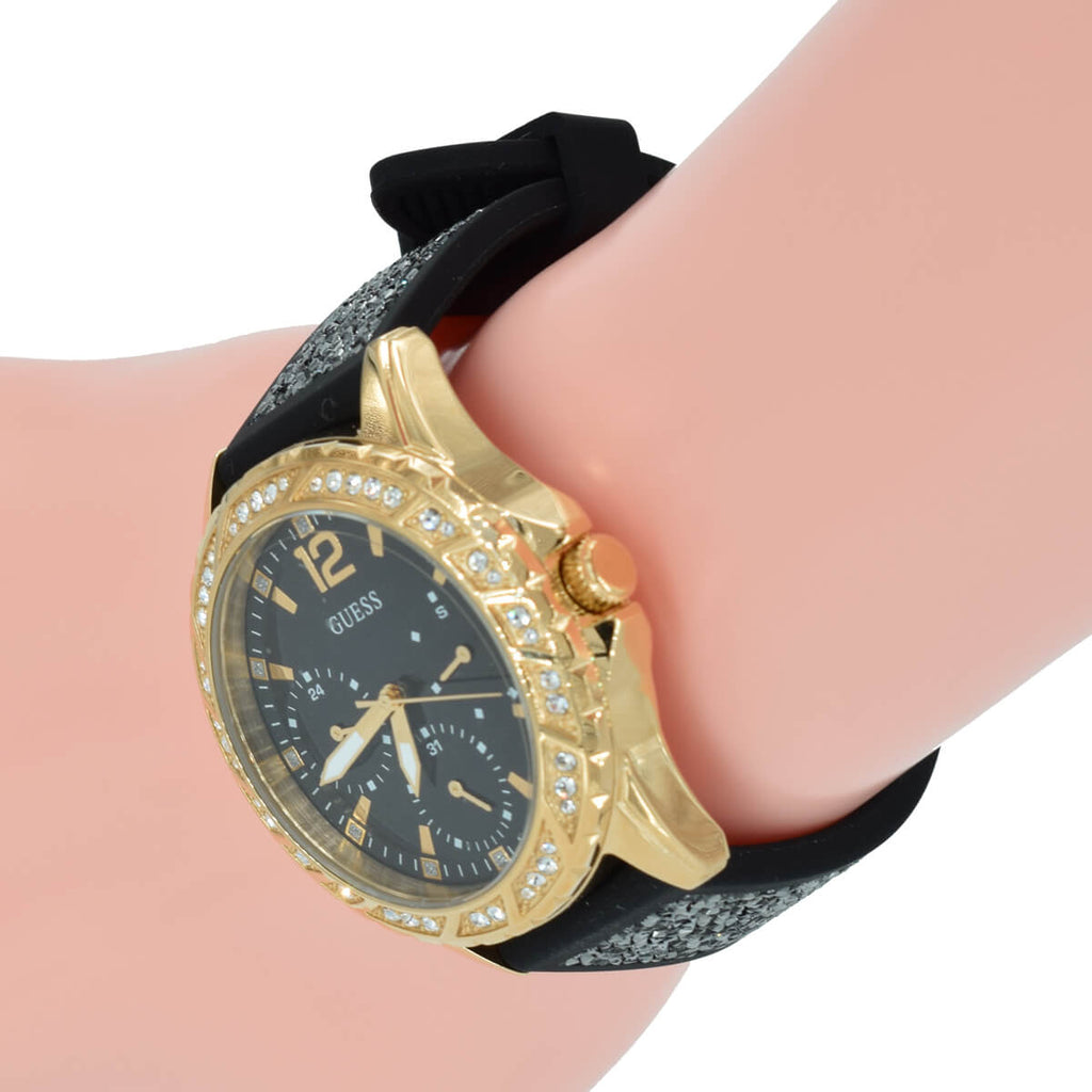 Guess Swirl Quartz Black Dial Black Silicone Strap Watch for Women - W1096L3
