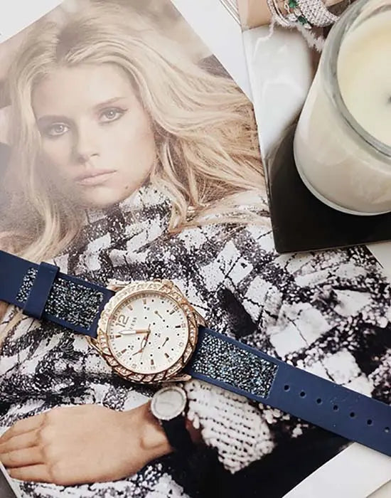 Guess Swirl Analog Quartz White Dial Blue Rubber Strap Watch for Women - W1096L4