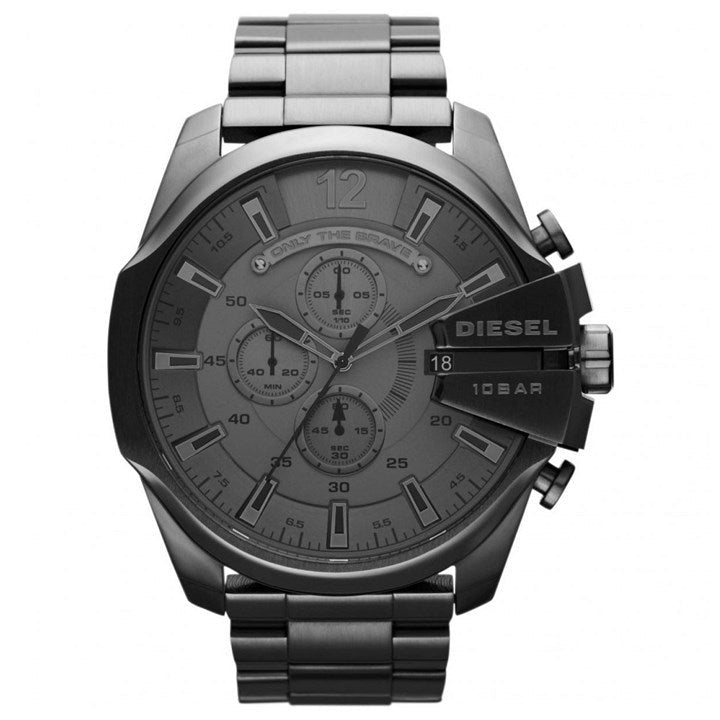 Diesel Mega Chief Chronograph Grey Dial Grey Steel Strap Watch for Men - DZ4282